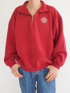Cozy Creek Red Canada Crest Quarter Zip Pullover Sweatshirt Fleece Lined XL